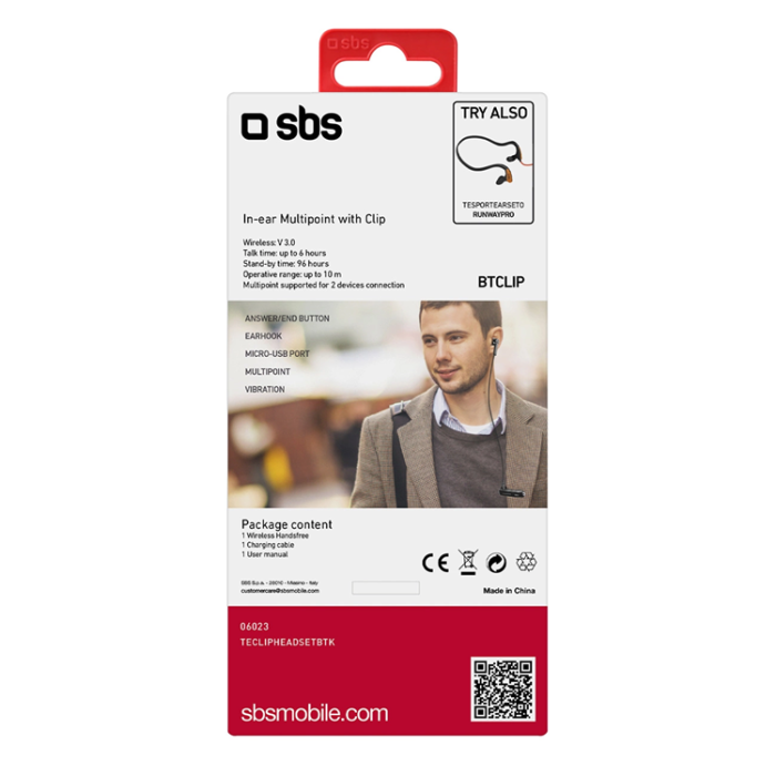 SBS - SBS In-Ear Trådlösa Hörlurar med Clip - Svart