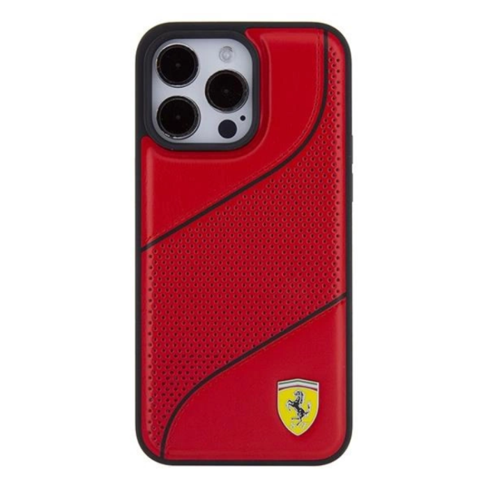 Ferrari - Ferrari iPhone 15 Pro Max Mobilskal Perforated Waves Metal Logo - Röd