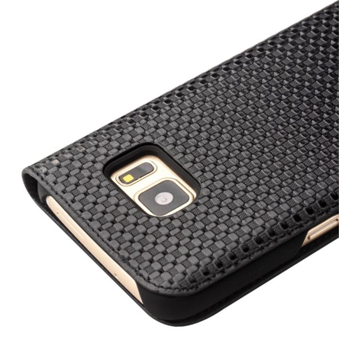 UTGATT5 - Grid Äkta Läder View Window Fodral till Samsung Galaxy S7 Edge - Svart