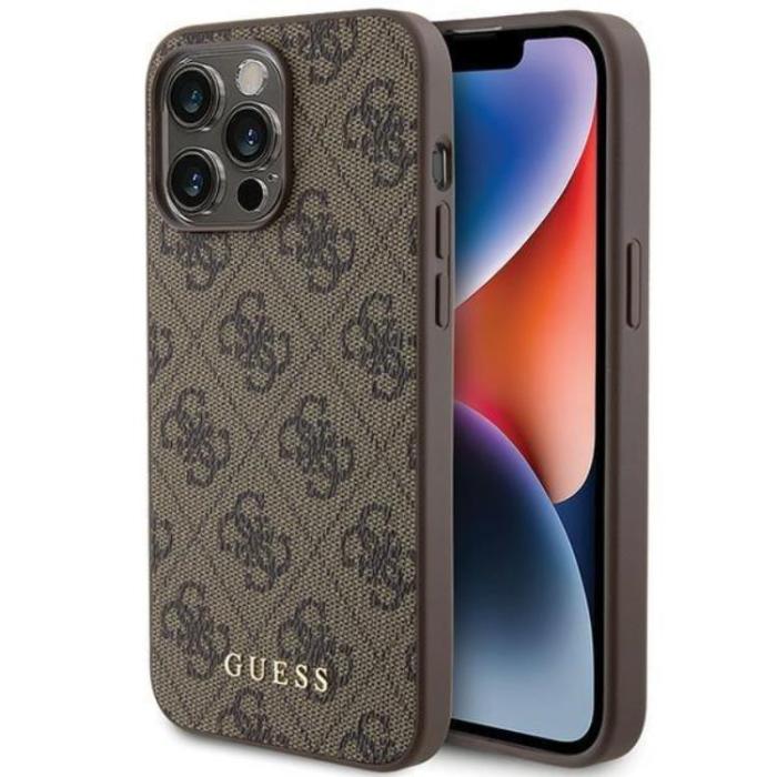 Guess - Guess iPhone 15 Pro Max Mobilskal Metall Gold Logo - Brun