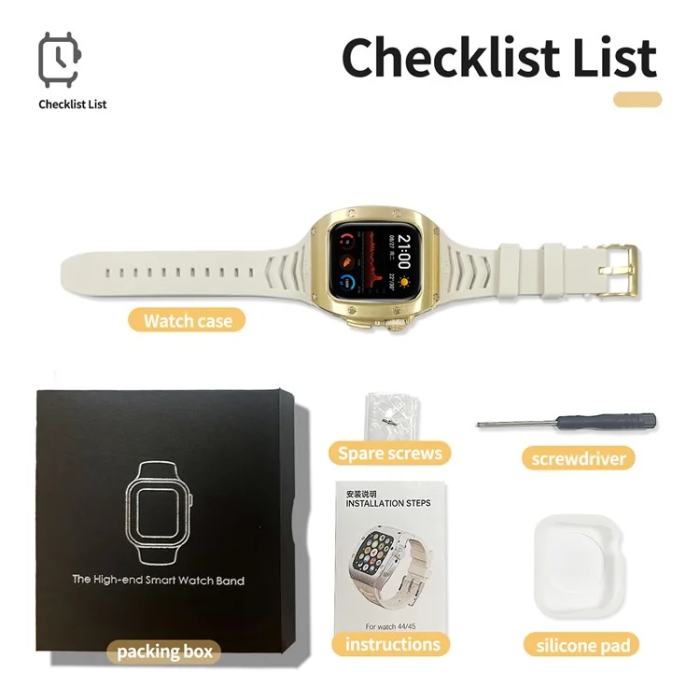 Shelbox - Shellbox Apple Watch 45mm Series 7 Armband Silikon Metal - Vit