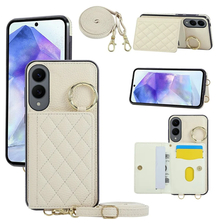 Galaxy S25 Edge Mobilskal Korthållare Kickstand Rhombus - Beige | 2353 | AlltMobil