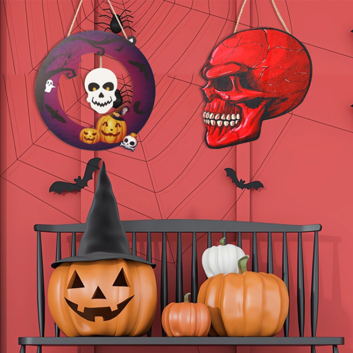 OEM - Halloween Hängande Pumpa Fladdermus Spöke Trä - Röd Skull