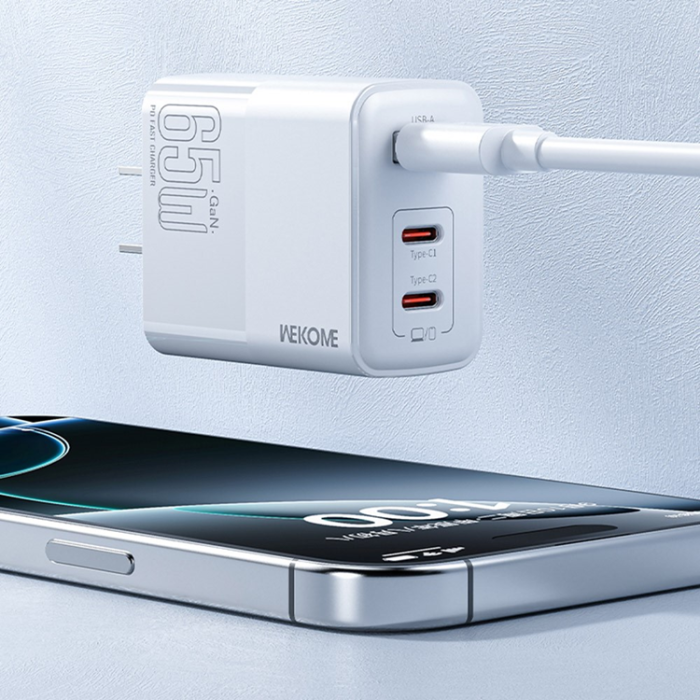 WEKOME - WEKOME GaN Snabbladdare 65W USB-A/2x USB-C EU WP-U66 PD - Vit