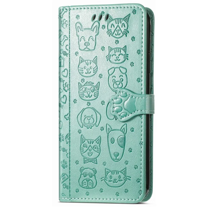 A-One Brand - Google Pixel 10/10 Pro Plånboksfodral Cat Dog Pattern - Grön