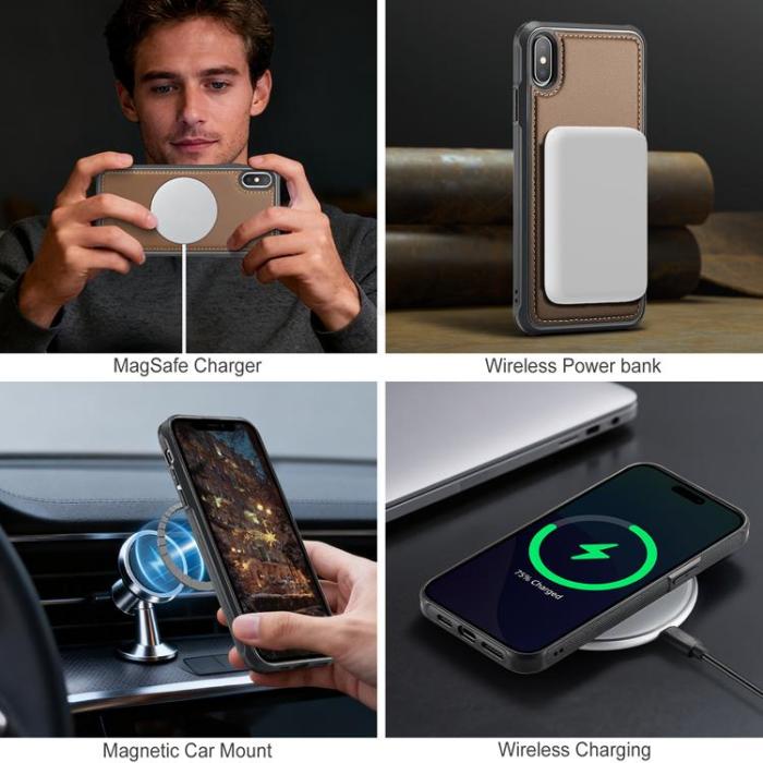 OEM - JEEHOOD Mobilskal till iPhone XS Max MagSafe Läder - Brun