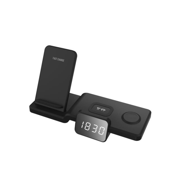 A-One Brand - Trådlös Laddare För iPhone,Apple Watch,Airpods Med Time Display - Svart