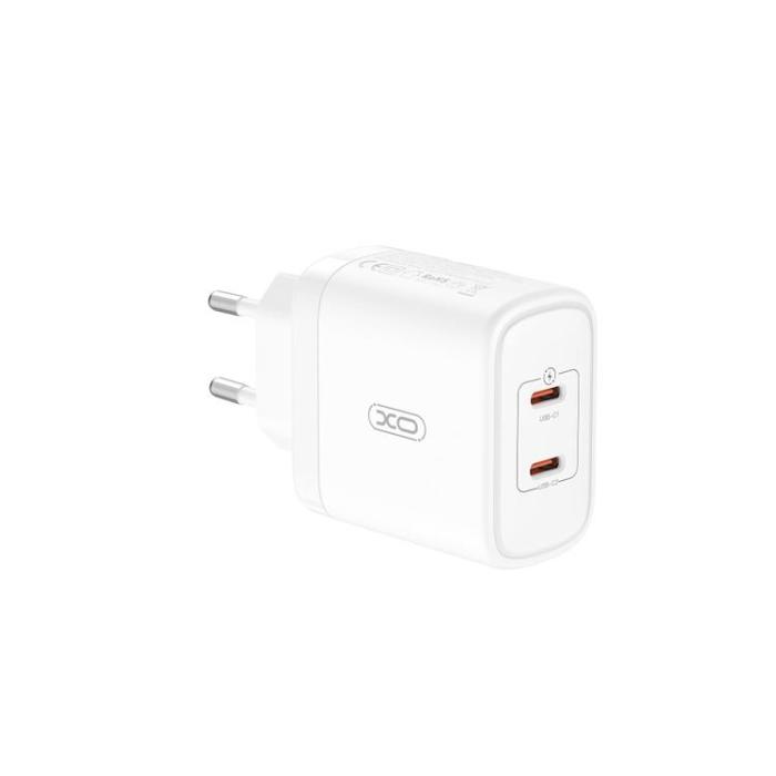 XO - XO Snabbladdare 2x USB-C 50W med USB-C/Lightning Kabel PD Vit