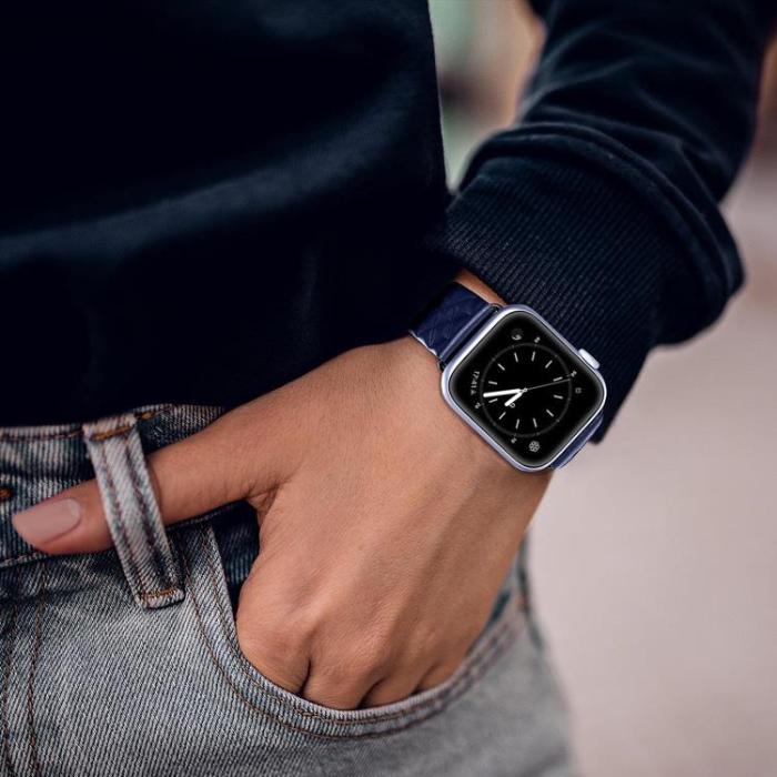 Dux Ducis - Dux Ducis Apple Watch 2/3/4/5/6/7/8/SE (41/40/38 mm) Armband Äkta Läder - Blå