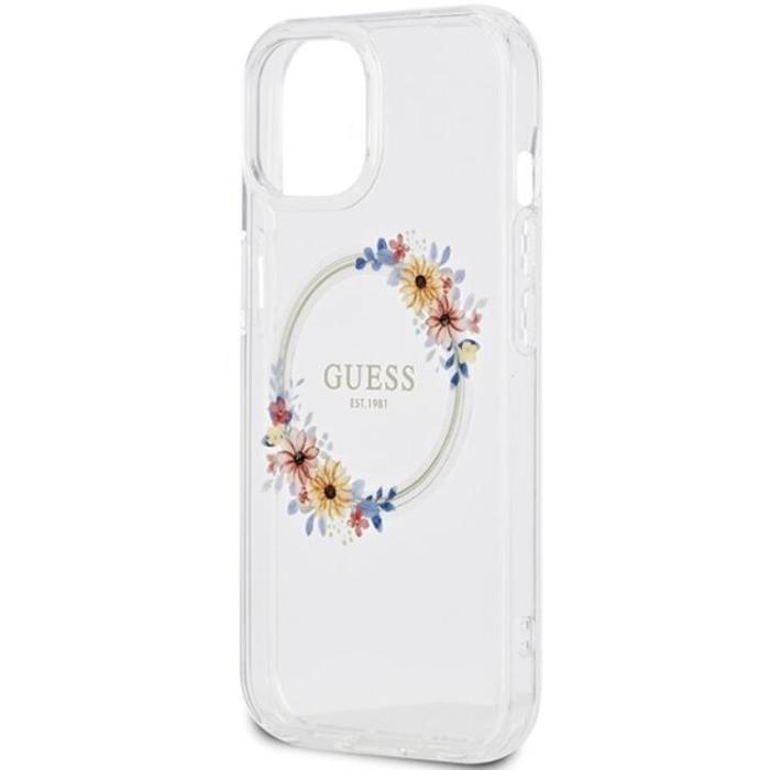 Guess - Guess iPhone 15 Mobilskal Magsafe IML Flowers Wreatch
