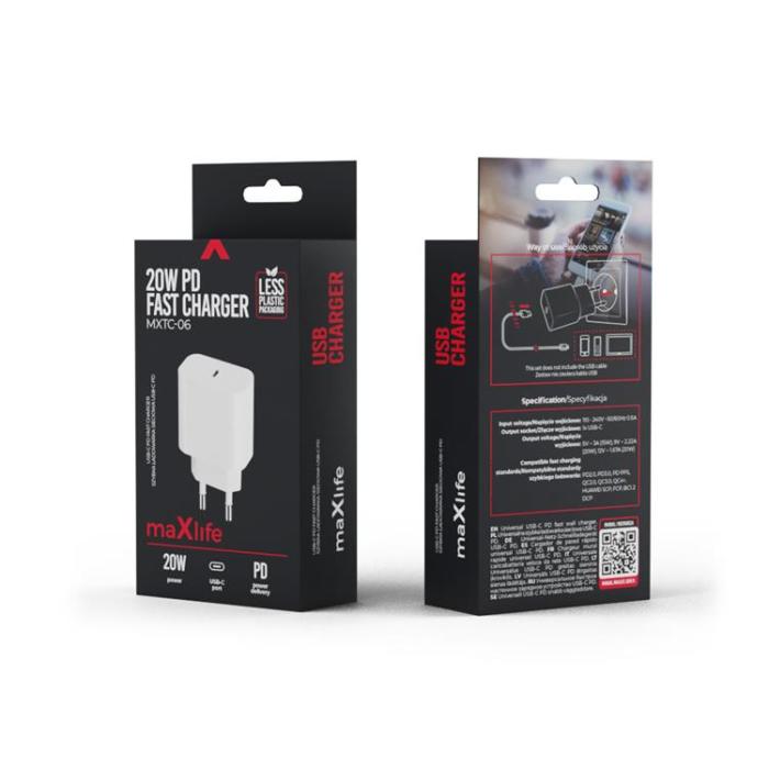 Maxlife - Maxlife Väggladdare 1x USB-C 20W MXTC-06 - Vit