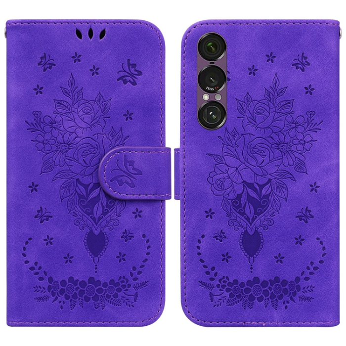 A-One Brand - Sony Xperia 1 VII Plånboksfodral Butterfly och Flower Pattern - Lila