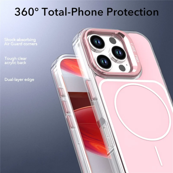 A-One Brand - iPhone 16 Pro Max Mobilskal MagSafe Lens Kickstand med Handrem - Rosa