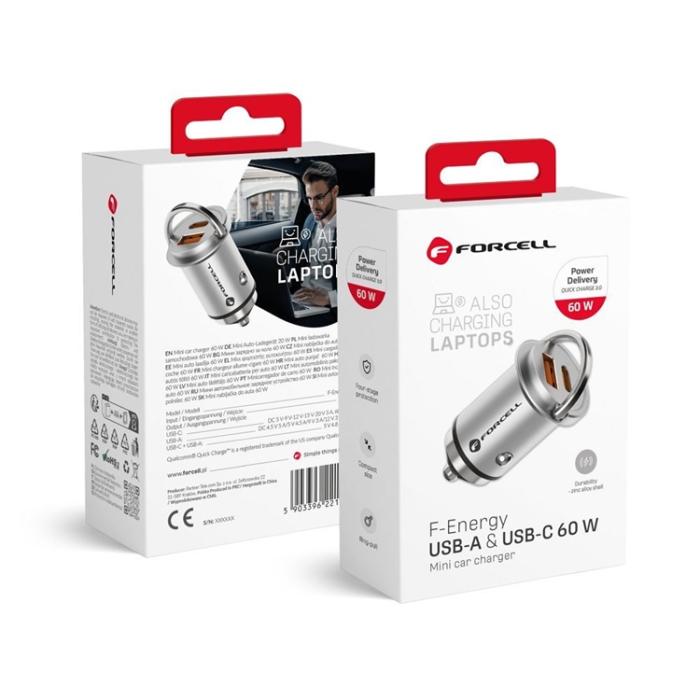 Forcell - Forcell Billaddare USB-A/USB-C F-Energy 65W - Silver