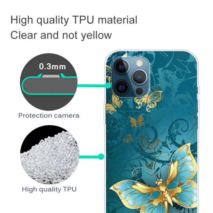 SpareParts - iPhone 14 Pro Max Skal TPU - Gyllene fjäril
