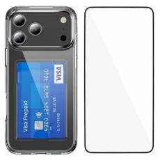 WANLONFENG - WANLONFENG iPhone 17 Pro Max Mobilskal Korthållare med Härdat Glas Skärmskydd