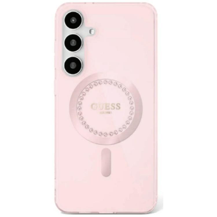 Guess Galaxy S25 Ultra Mobilskal MagSafe Rhinestones Printed Logo - Rosa | 2353 | AlltMobil