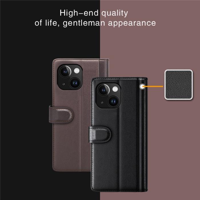 OEM - iPhone 15 Plus Plånboksfodral Äkta Läder Anti-Dust - Svart