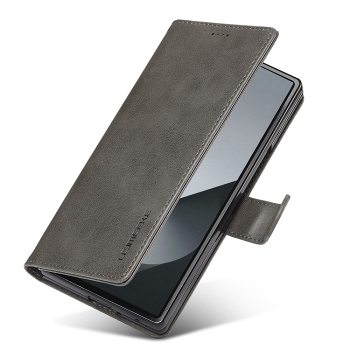 LC.imeeke - Lc.Imeeke Galaxy Z Fold 7 Plånboksfodral Calf Läder - Grå