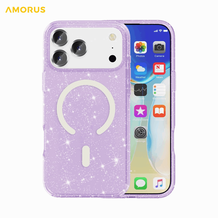 AMORUS Mobilskal till iPhone 17 Pro Max Magsafe Glitter Powder PC + TPU - Lila (Lila) | 2353 | AlltMobil