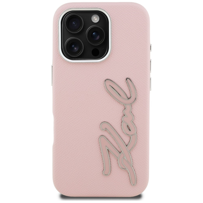 KARL LAGERFELD - Karl Lagerfeld Mobilskal För iPhone 16 Pro FW Grained Signature Logo - Rosa