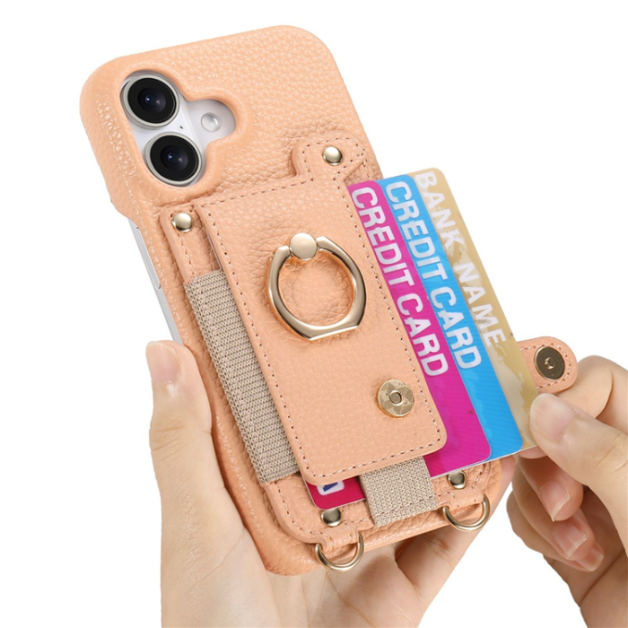 A-One Brand - iPhone 16 Mobilskal med Korthållare Ring Kickstand - Rosa