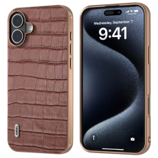 ABEEL - ABEEL iPhone 16 Plus Mobilskal Äkta läder Crocodile - Brun