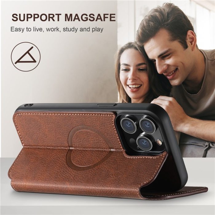 SUTENI - SUTENI iPhone 13 Pro Plånboksfodral Magsafe - Brun