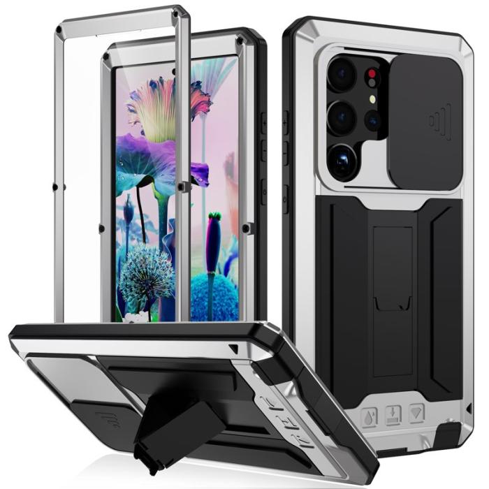 R-JUST - R-JUST Mobilskal till Galaxy S23 Ultra PC+Silicone+Metal Silver
