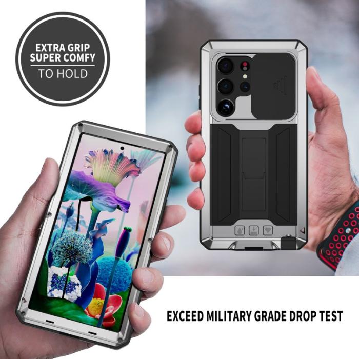 R-JUST - R-JUST Mobilskal till Galaxy S23 Ultra PC+Silicone+Metal Silver