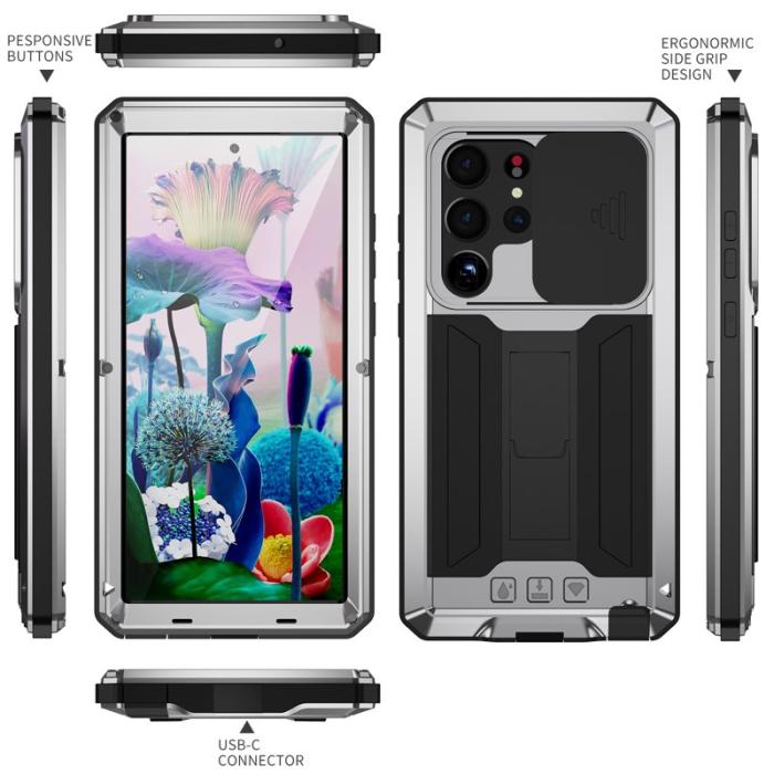 R-JUST - R-JUST Mobilskal till Galaxy S23 Ultra PC+Silicone+Metal Silver