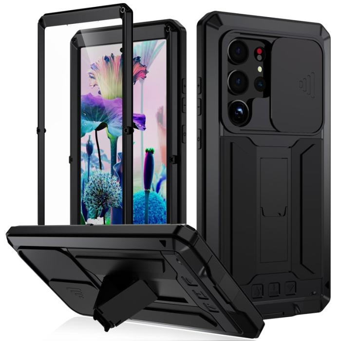 R-JUST - R-JUST Mobilskal till Galaxy S23 Ultra PC+Silicone+Metal Svart