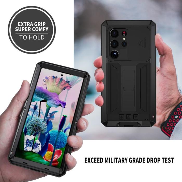 R-JUST - R-JUST Mobilskal till Galaxy S23 Ultra PC+Silicone+Metal Svart
