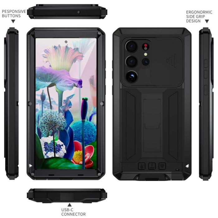 R-JUST - R-JUST Mobilskal till Galaxy S23 Ultra PC+Silicone+Metal Svart