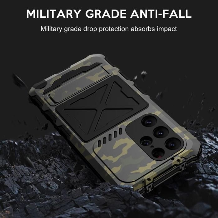 R-JUST - R-JUST Mobilskal till Galaxy S23 Ultra Silikon + Metall Kamouflage