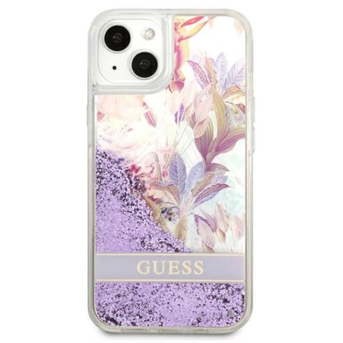 Guess - Guess iPhone 13 mini Skal Flower Liquid Glitter - Lila