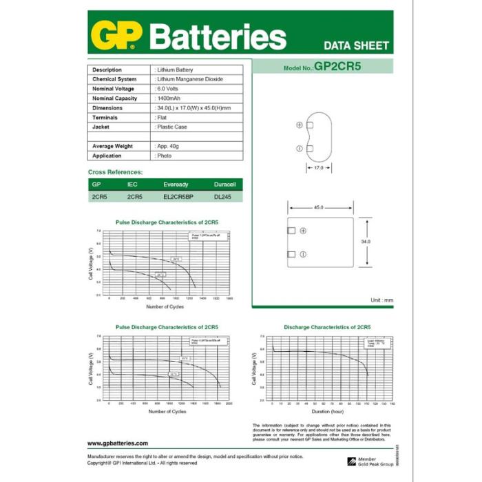 GP - GP Batteri Litium 2CR5/DL245 1-Pack