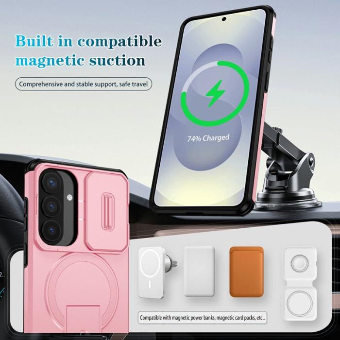 OEM - Mobilskal för Samsung Galaxy S26 Plus Magnetiskt Kickstand PC + TPU - Rosa
