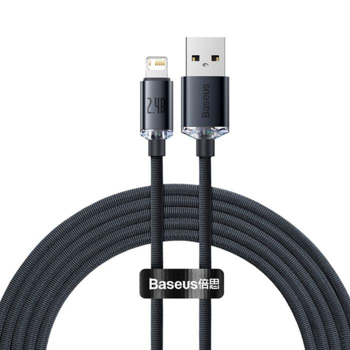 BASEUS - BASEUS Crystal Shine USB-A till Lightning kabel 2,4A 2m svart