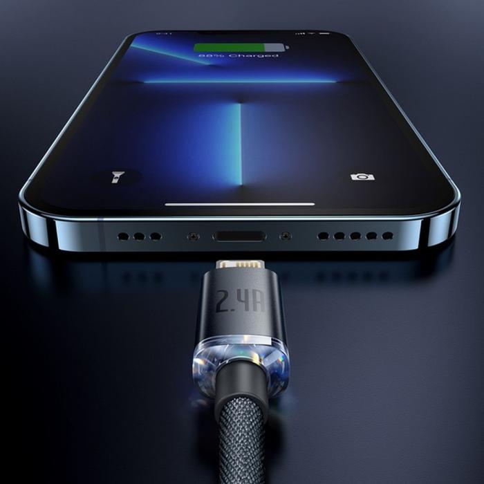 BASEUS - BASEUS Crystal Shine USB-A till Lightning kabel 2,4A 2m svart