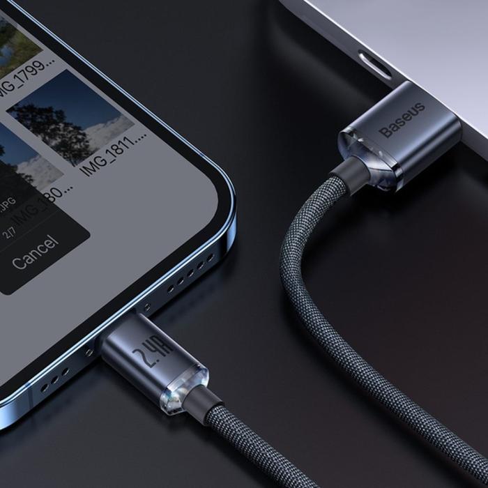 BASEUS - BASEUS Crystal Shine USB-A till Lightning kabel 2,4A 2m svart