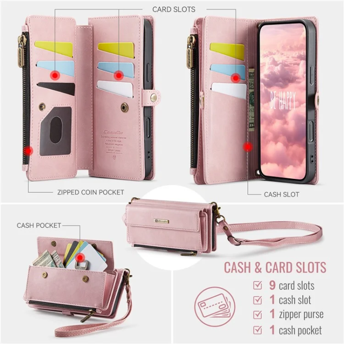 Caseme - Caseme iPhone 16 Plånboksfodral RFID Blocking Zipper - Rosa