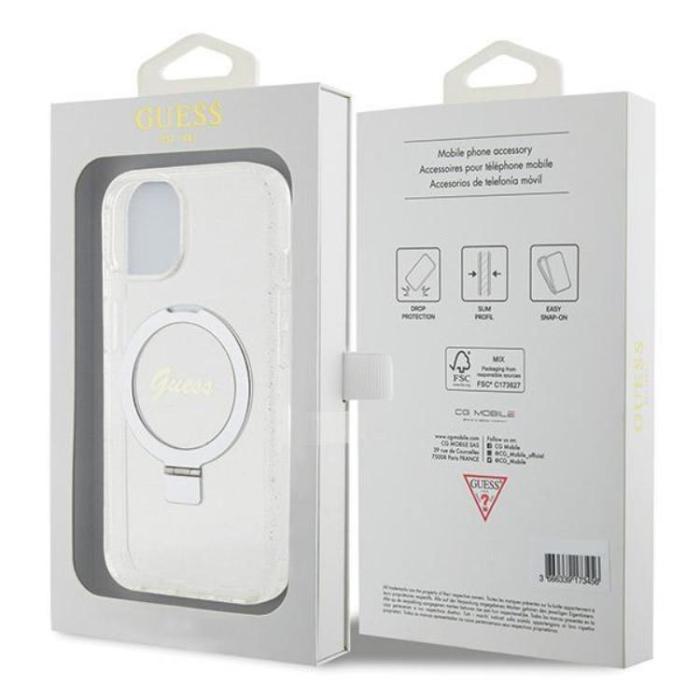 Guess - Guess iPhone 15/14/13 Mobilskal MagSafe Ringställ Script Glitter