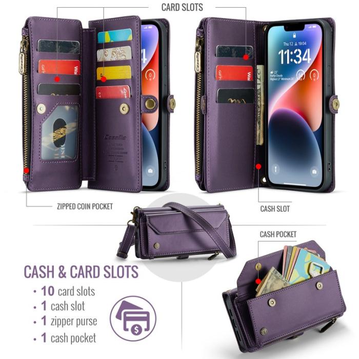 Caseme - CASEME Plånboksfodral Konstläder till iPhone 14 Plus - Lila