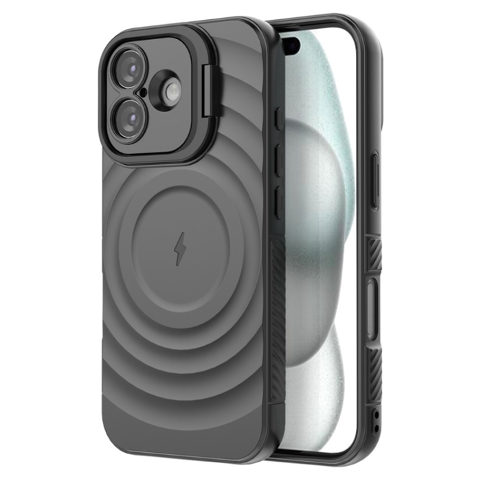 A-One Brand - iPhone 17 Mobilskal MagSafe Ripple Texture Kickstand - Svart