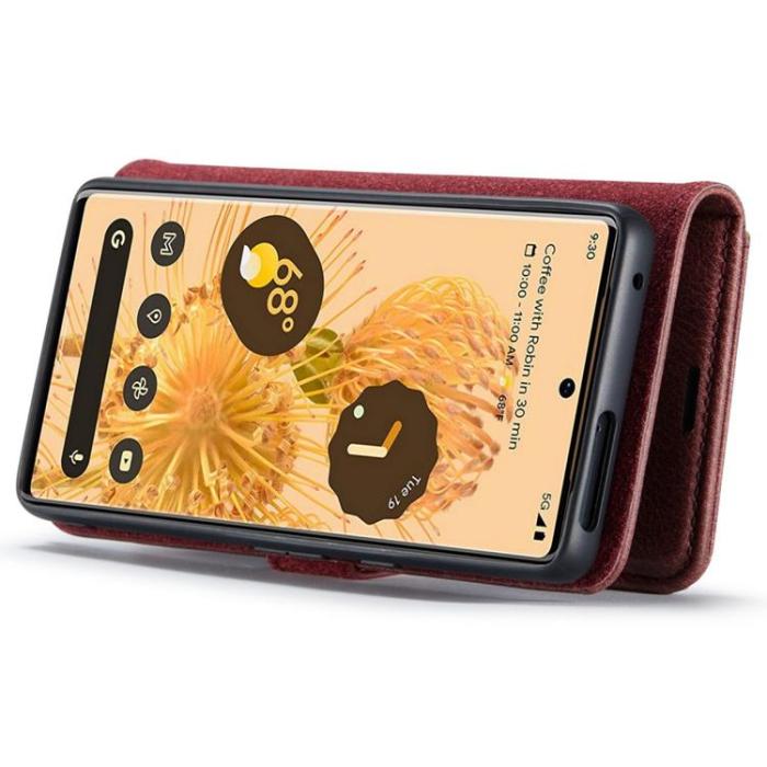DG.MING - DG.MING Google Pixel 7 Pro Plånboksfodral Detachable 2in1 Äkta läder - Röd