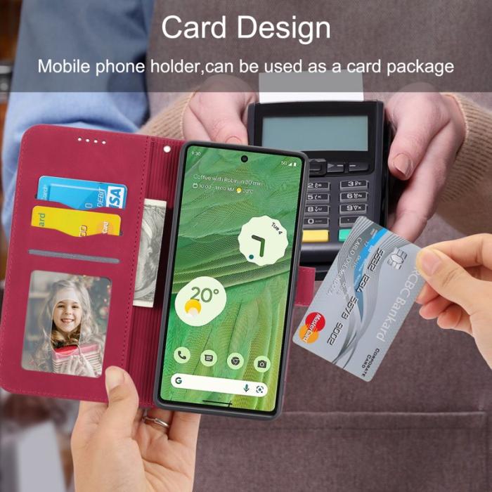 DIERFENG - DIERFENG DF-03 Plånboksfodral för Google Pixel 7a - Konstläder - Röd