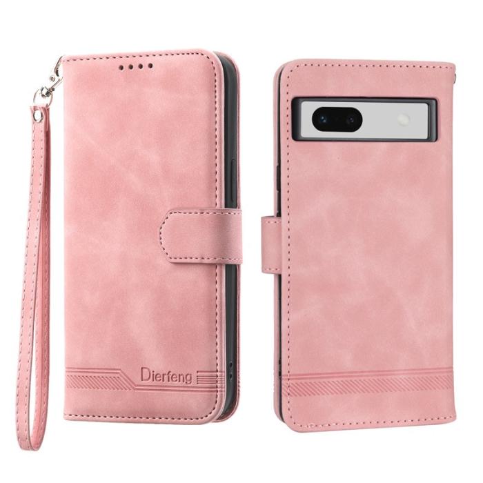 DIERFENG - DIERFENG DF-03 Plånboksfodral för Google Pixel 7a - Konstläder - Rosa