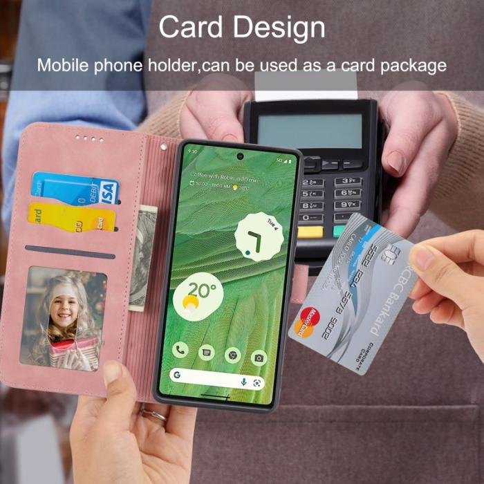 DIERFENG - DIERFENG DF-03 Plånboksfodral för Google Pixel 7a - Konstläder - Rosa