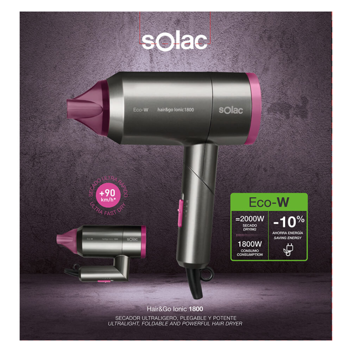 SOLAC - SOLAC Hårfön hopfällbar Hair&Go Ionic 1800